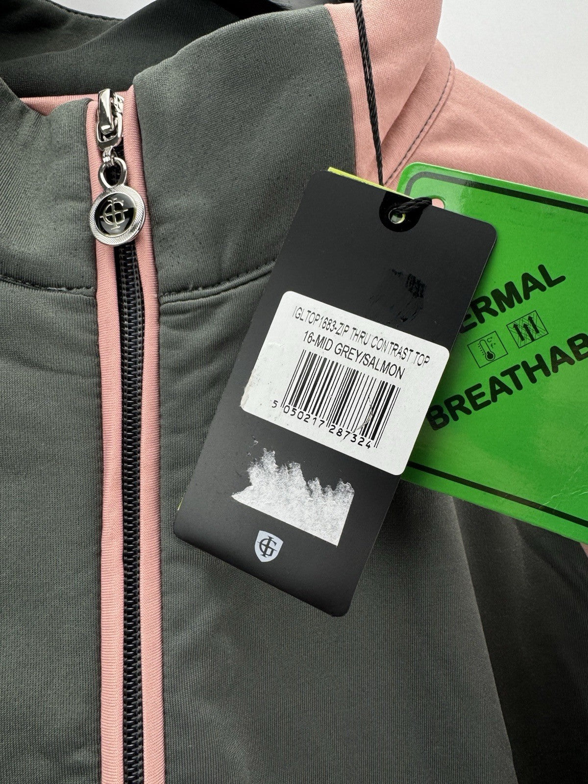 Island Green Ladies Golf Full Zip Sweater Size UK 16 Grey Pink Brand New/ 308042