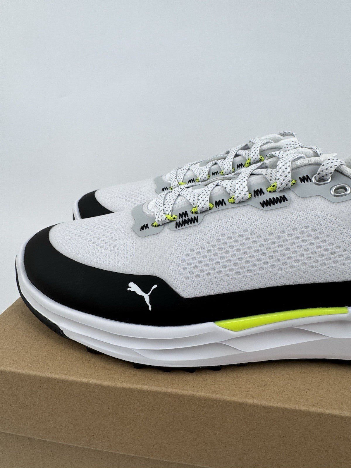 Puma IGNITE Elevate X Golf Shoes Mens Size UK 7.5 White Black Yellow/320802