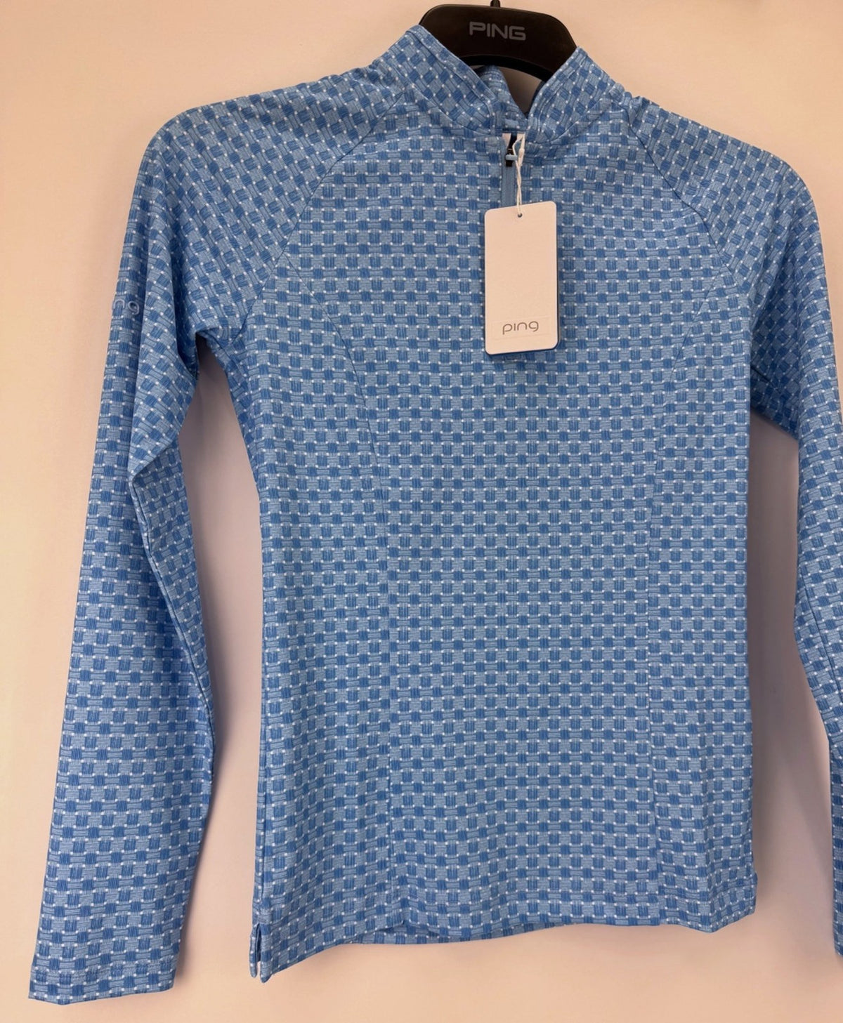 Ping Arwen Azure Geo Golf Top Women's Size UK 8 Light Blue Long Sleeve/373795