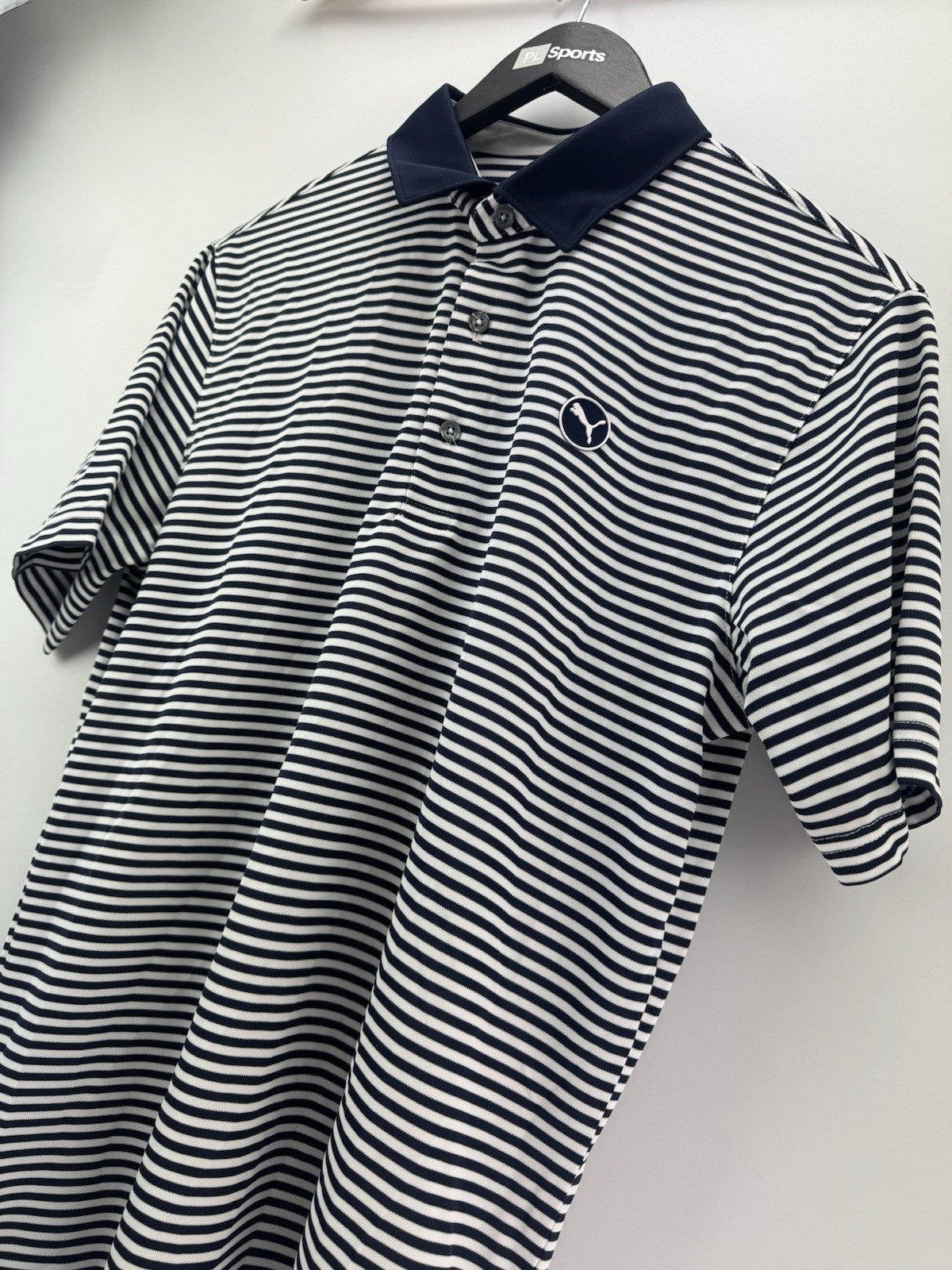 Puma Golf Pure Stripe Polo Shirt Mens UK Medium /Navy /White /New /308114