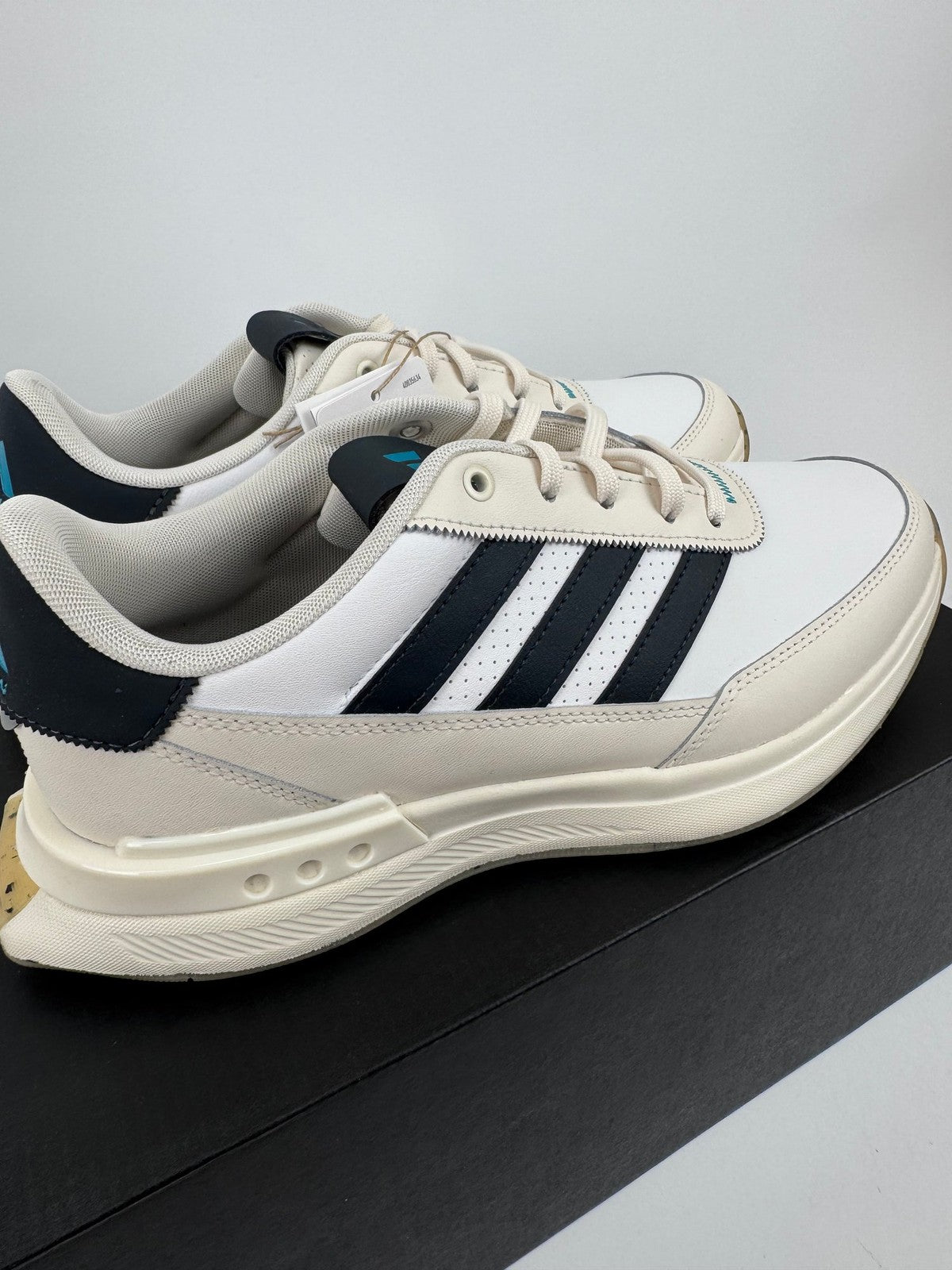Adidas S2G SL Leather Golf Shoes Men's 7.5 UK White Navy Comfortable Spik/314345