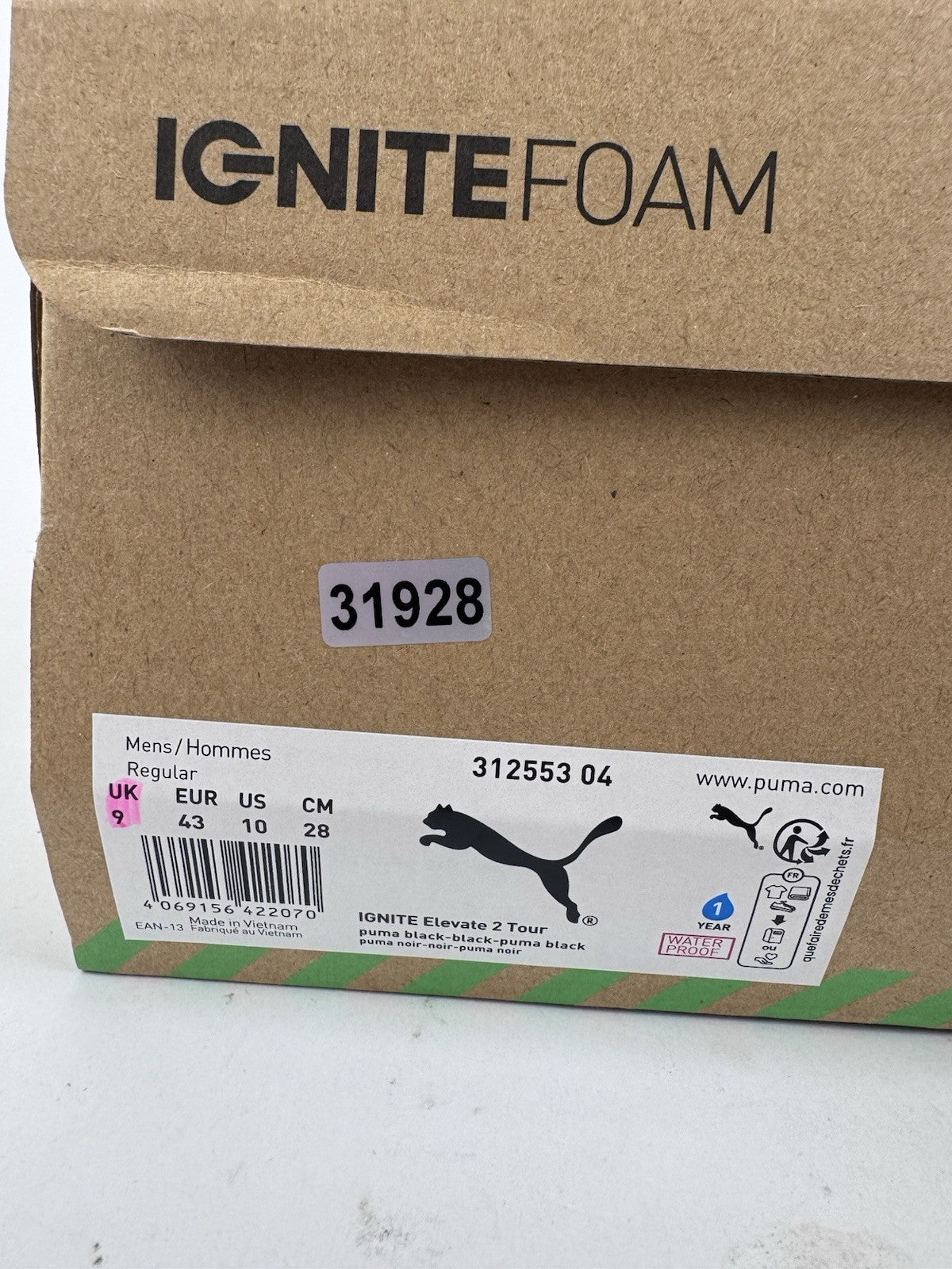 Puma Ignite Elevate 2 Tour Men's Golf Shoes Size UK 9 Black Waterproof/3192810