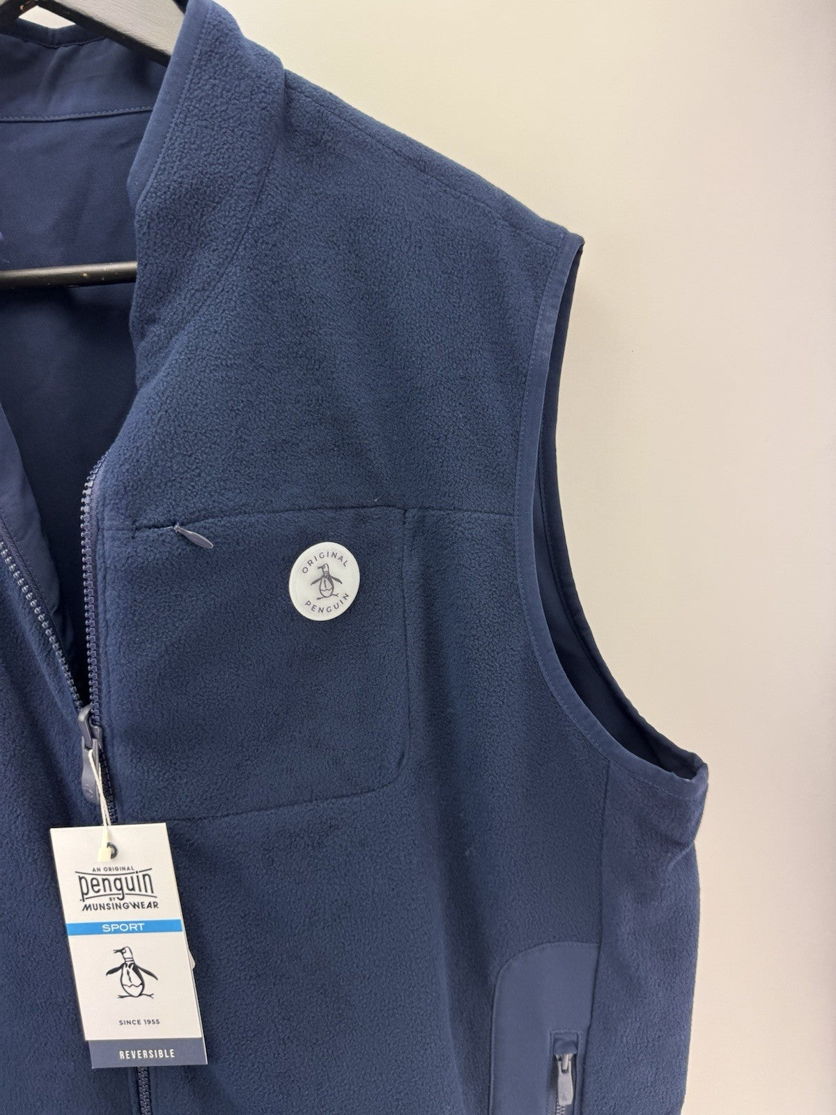 Penguin Golf Gilet Reversible Mixed Media UK XL /Full Zip /Navy /New /305144
