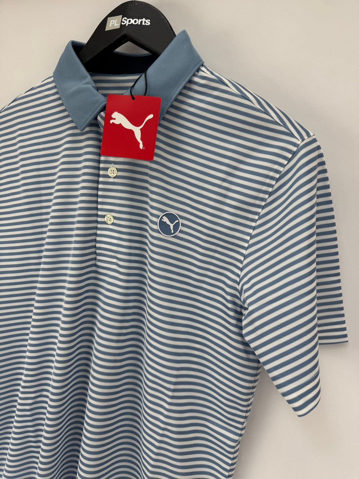 Puma Pure Stripe Polo Men's Size Small Blue White Striped Polo/352953