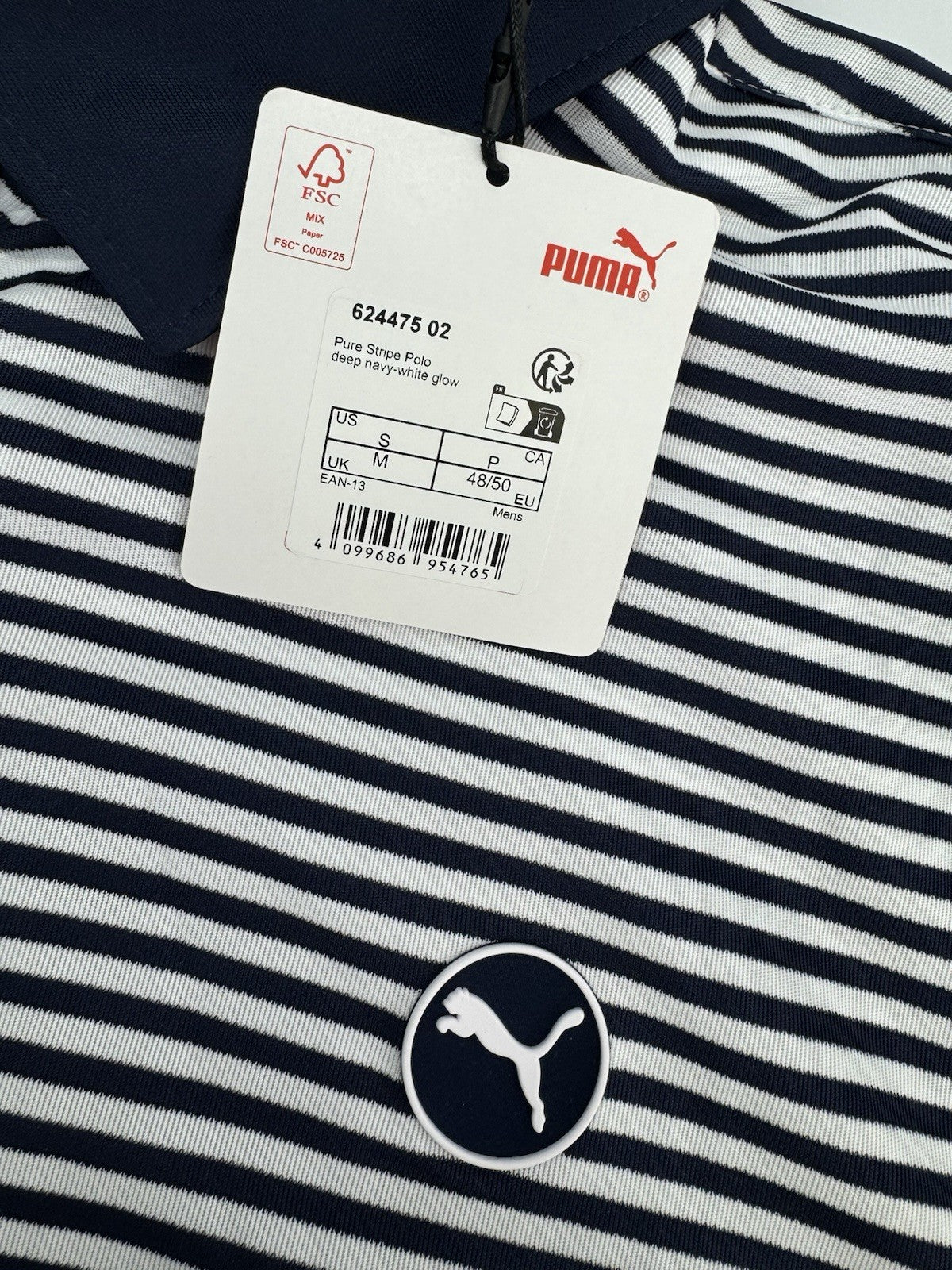 Puma Golf Pure Stripe Polo Shirt Mens UK Medium /Navy /White /New /3081110