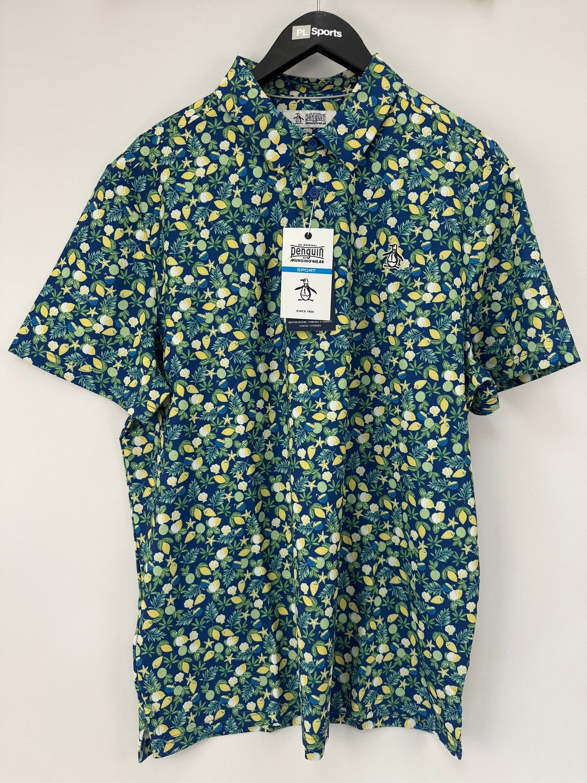 Original Penguin Galaxy Blue Short Sleeve Polo Mens Large Floral Pattern/352940