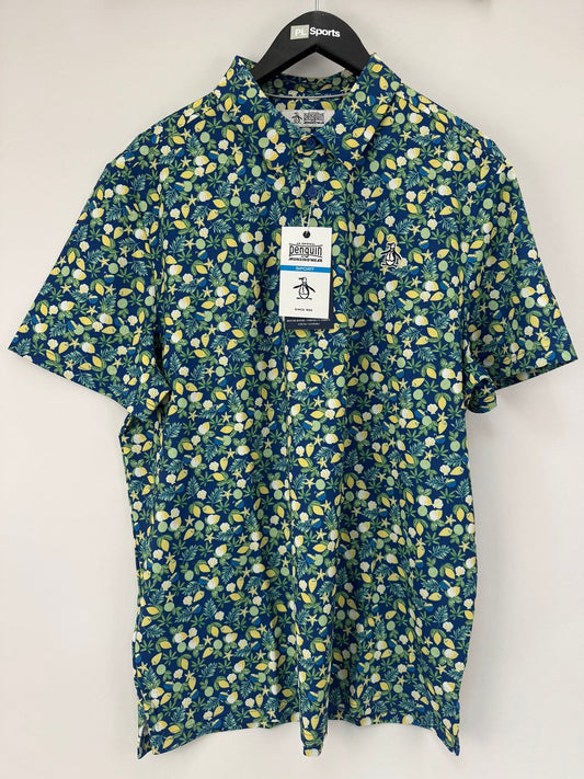 Original Penguin Galaxy Blue Short Sleeve Polo Mens Large Floral Pattern/352940