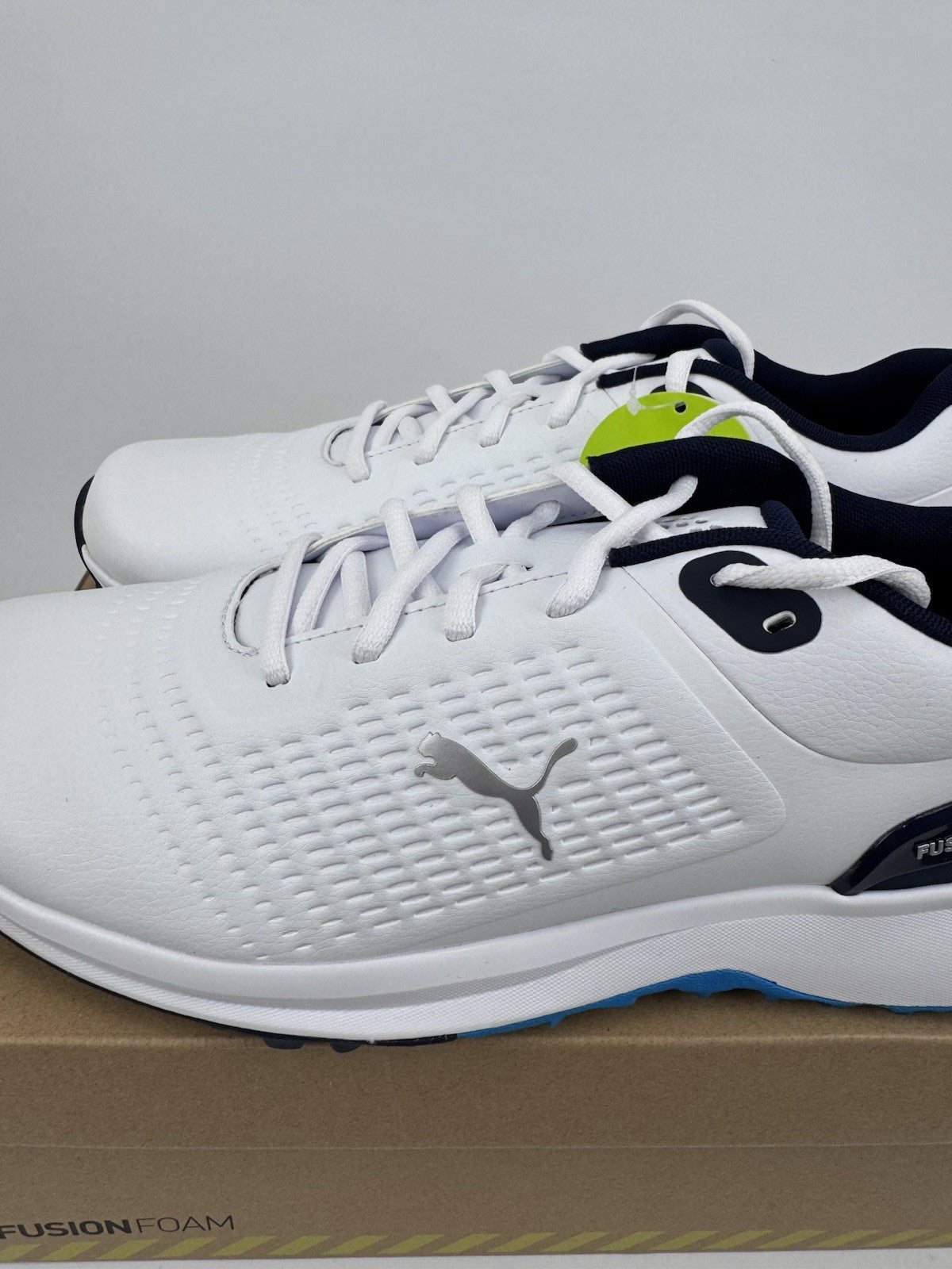 Puma Fusion Plus SL Golf Shoes Men's UK 9.5 White Deep Navy Waterproof/318532