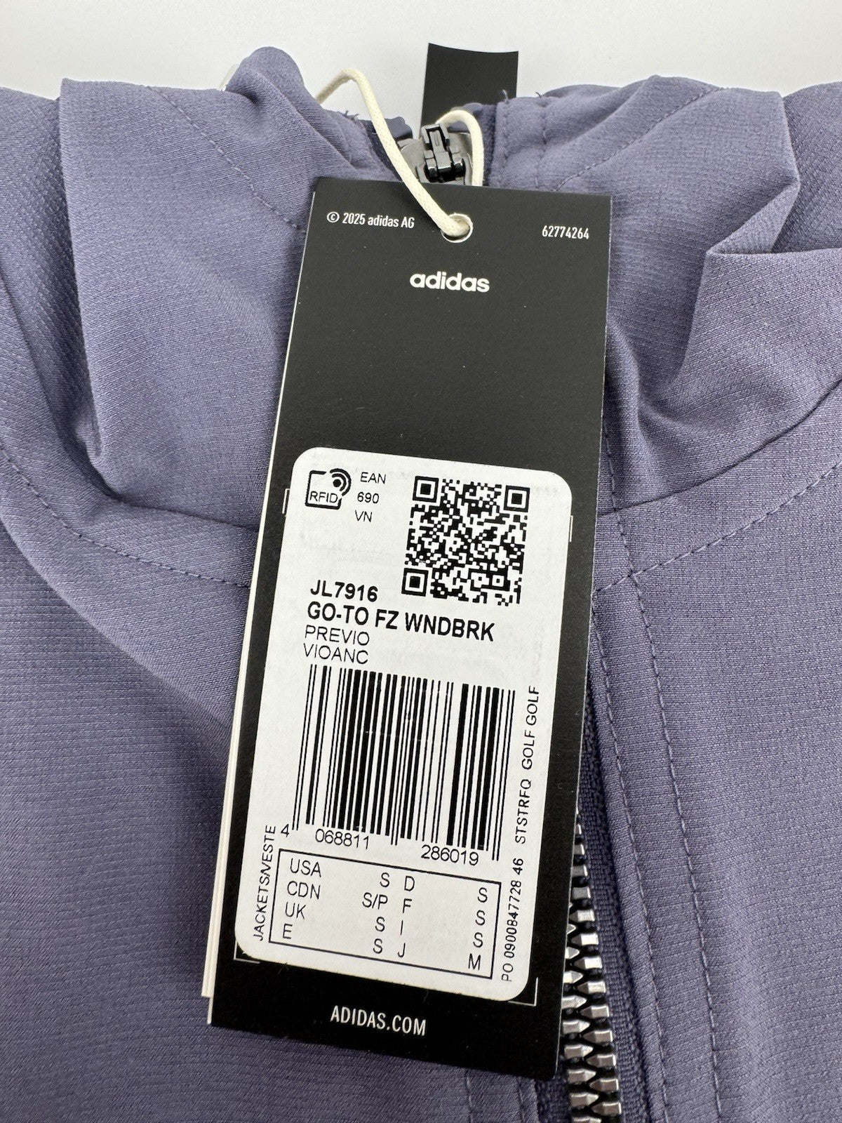 Adidas Go-To Full Zip Windbreaker Men's Small Purple Lightweight Jacket/3277612