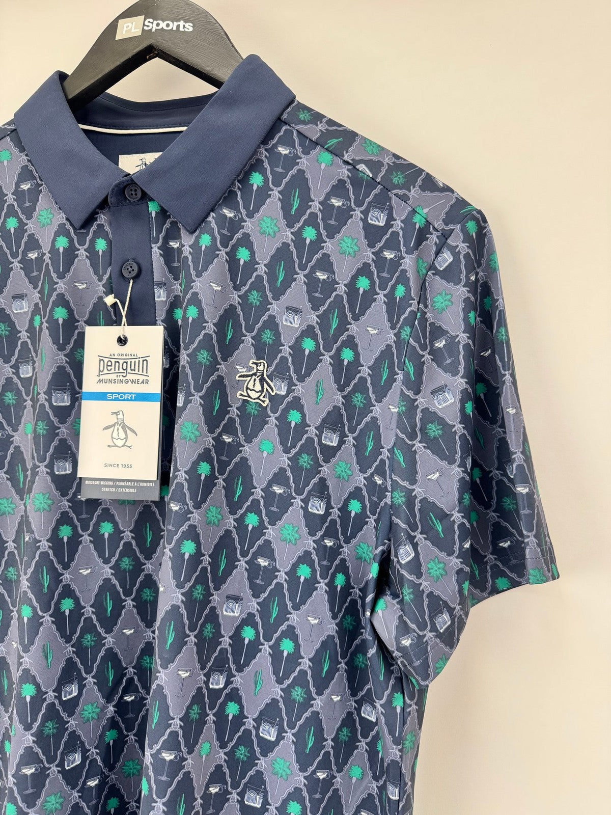 Original Penguin Sport Mens Polo Shirt Size M Black Iris Patterned/337275