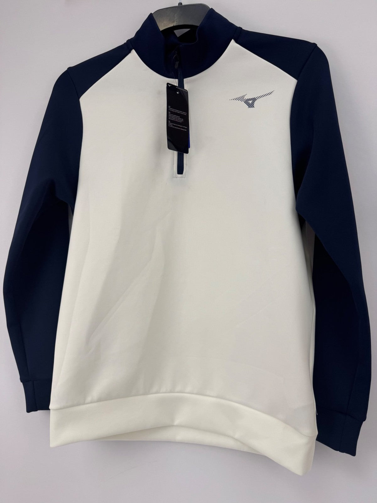 Mizuno RB14 Zip Neck Quarter Golf Sweater Men's Small White Navy Mizuno/365044