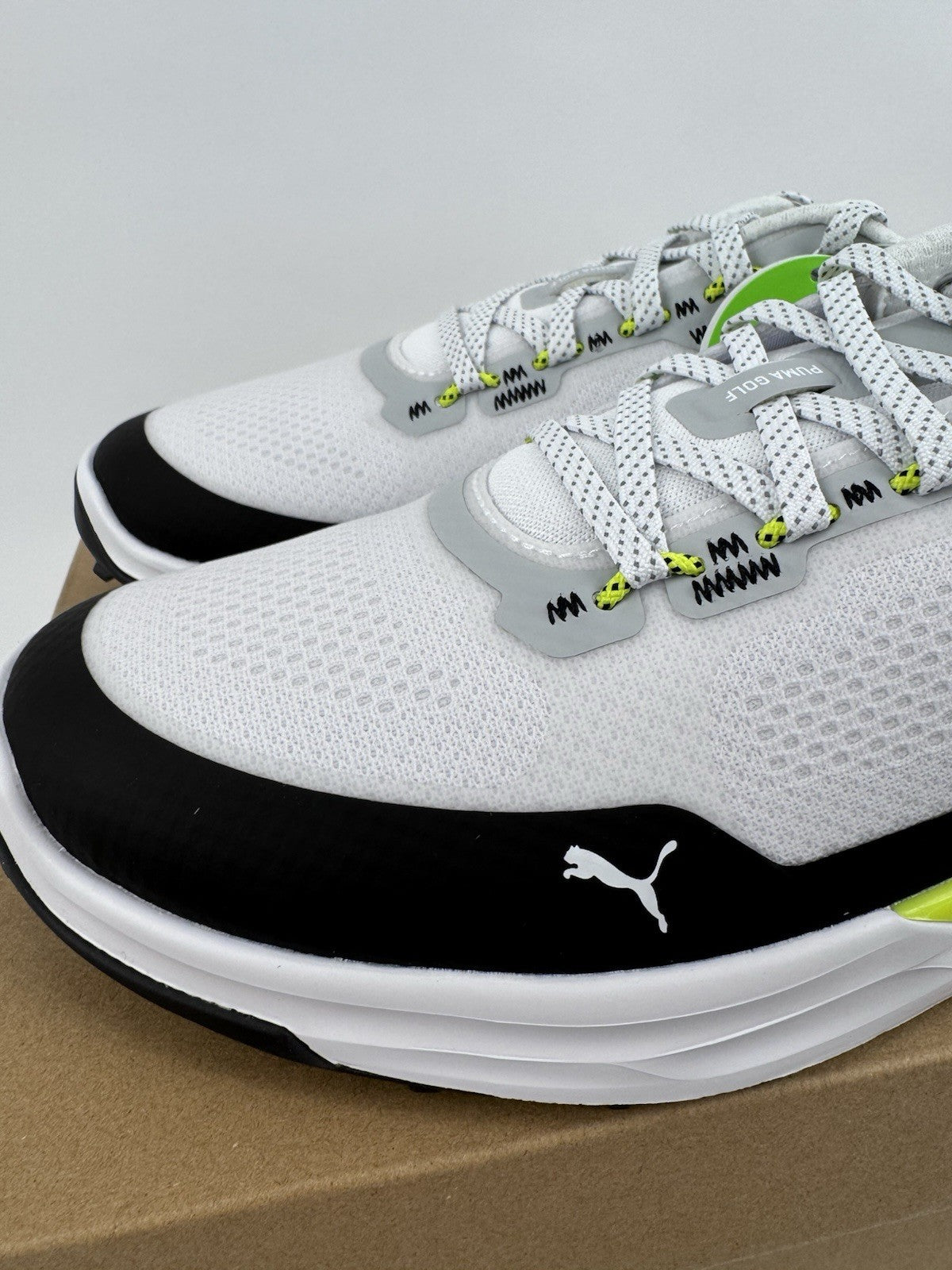 Puma IGNITE Elevate X Golf Shoes Mens Size UK 9 White Black Safety Yellow/318483