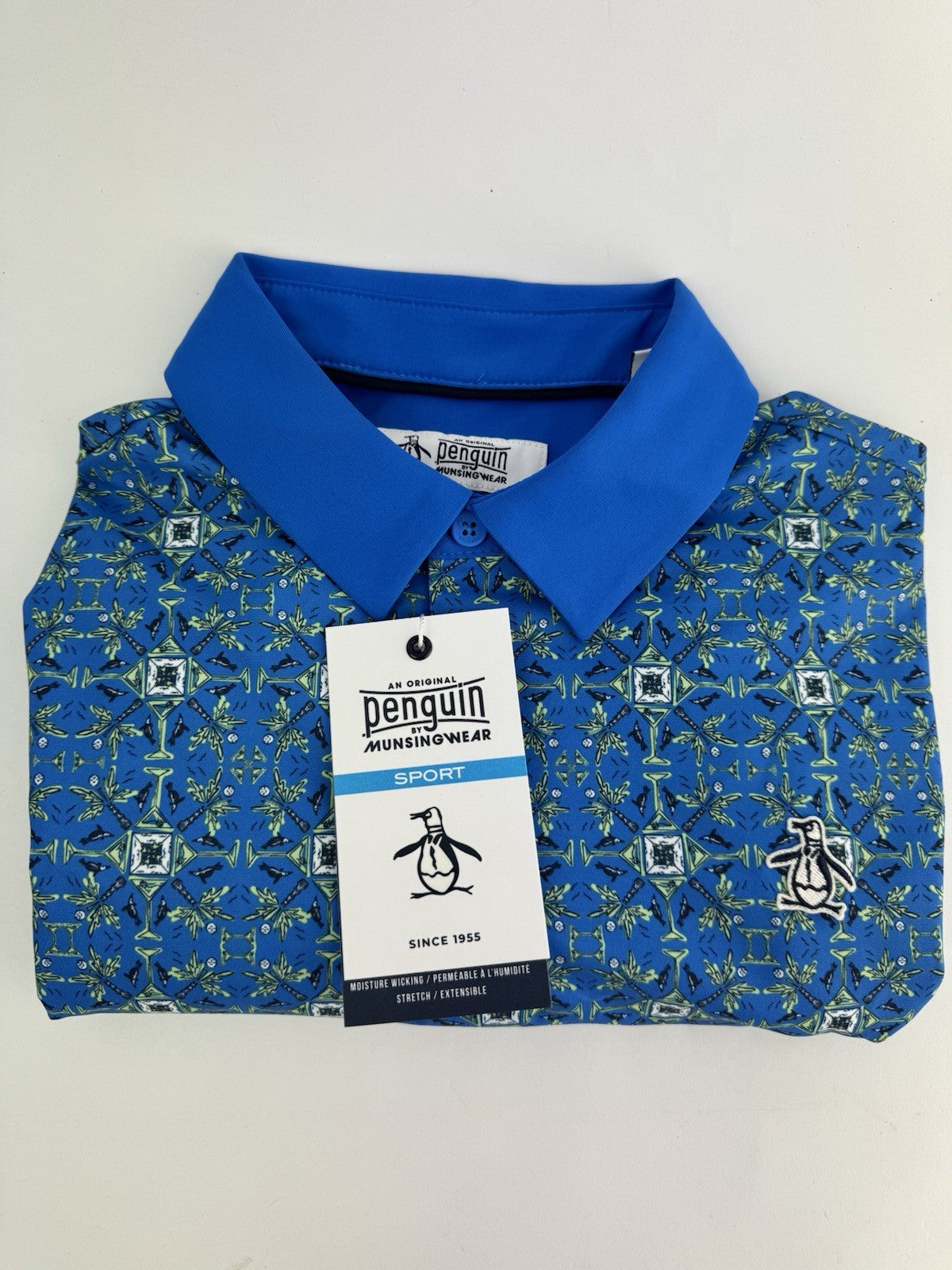 Men’s Original Penguin All Over Cocktail Golf Polo Size Small/ French Blue/311360