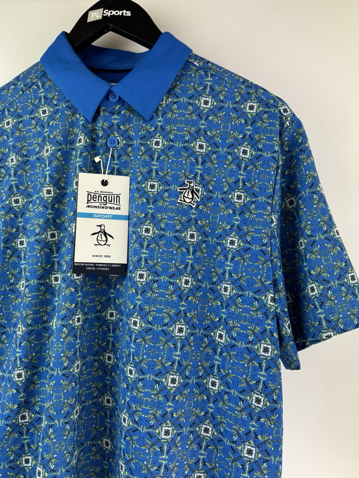 Men’s Original Penguin All Over Cocktail Golf Polo Size Small/ French Blue/311367
