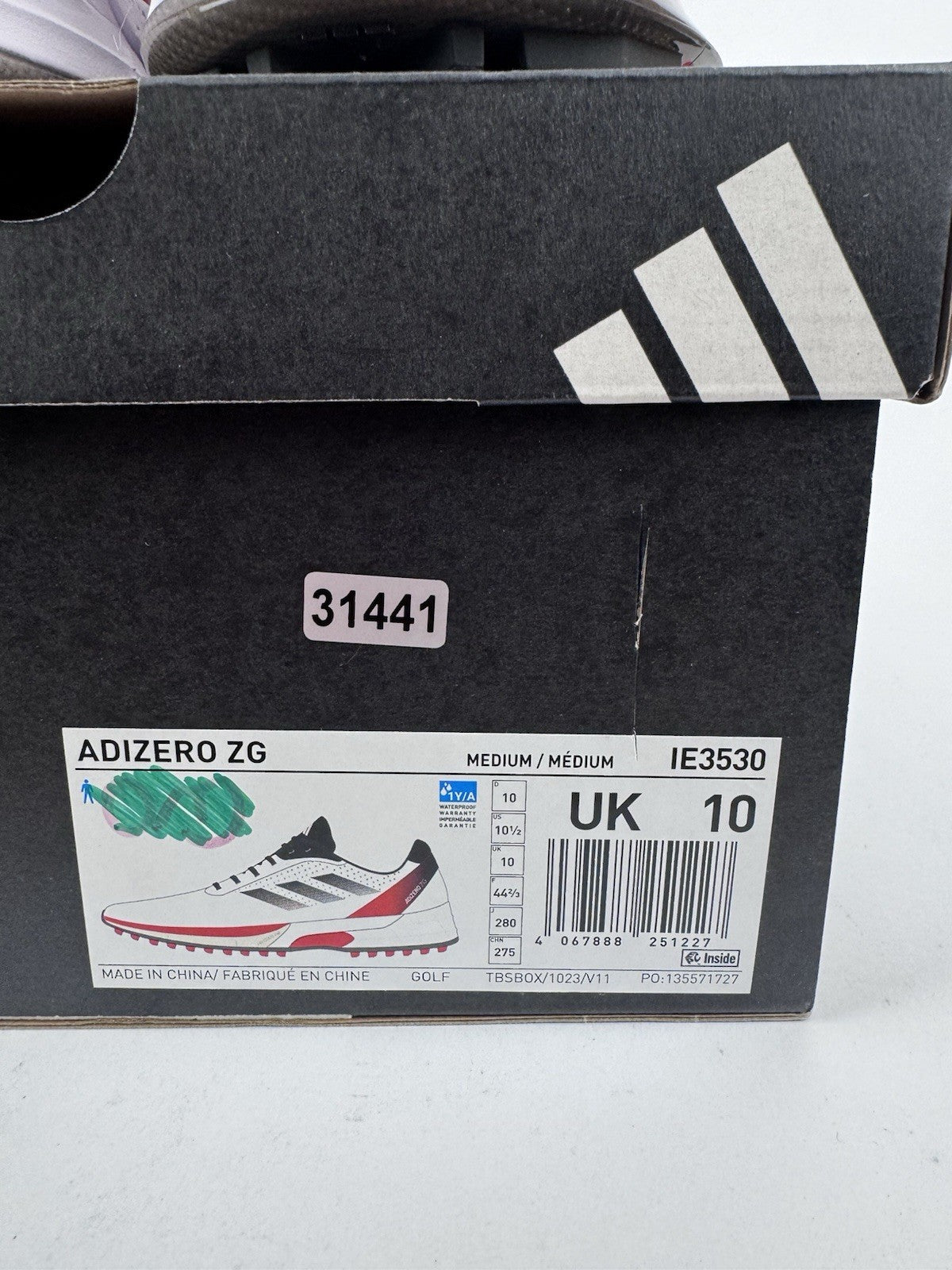 Adidas Adizero ZG Golf Shoes Size Men's UK 10 White Black Red Spikes/314419