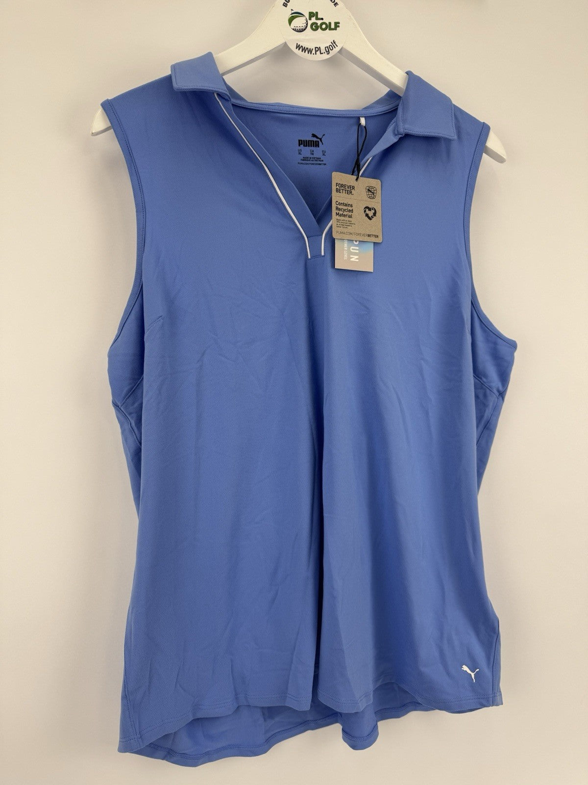 Women’s Puma Cloudspun Piped Sleeveless Golf Polo Size XL Blue Skies/ 318084