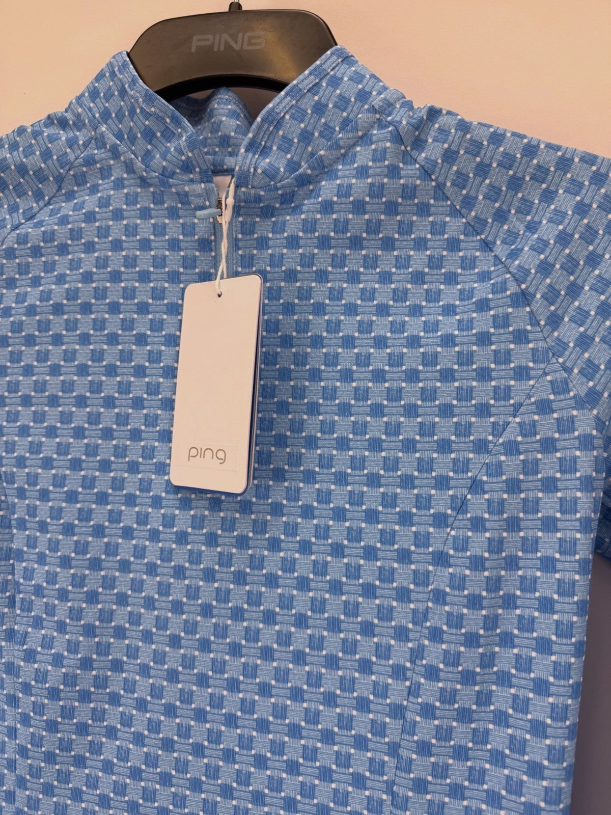 Ping Arwen Azure Geo Golf Top Women's Size UK 8 Light Blue Long Sleeve/373792