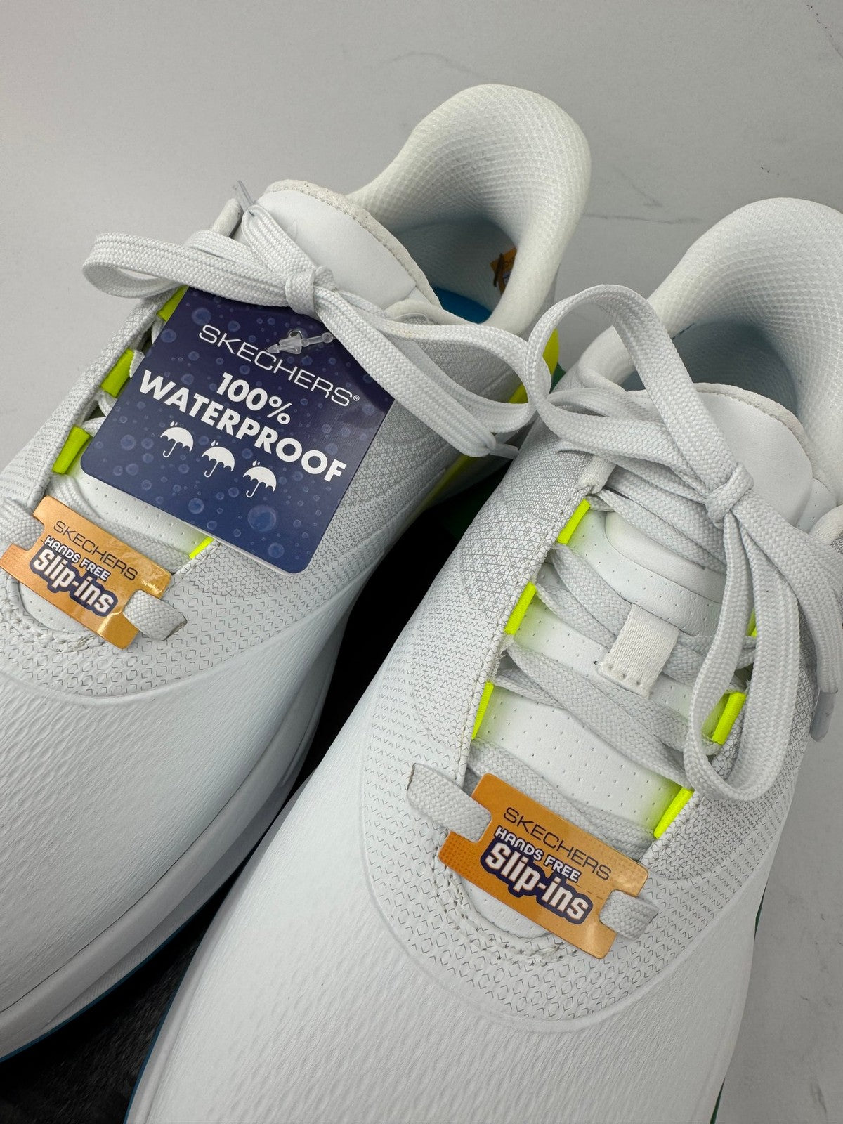 Skechers Flow Slip Ins Mens Golf Shoes UK 8 Waterproof White/Yellow/349756