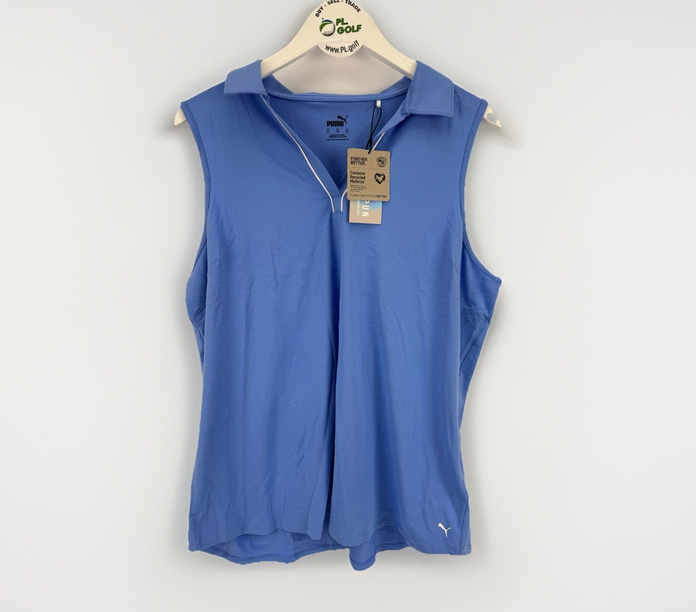 Women’s Puma Cloudspun Piped Sleeveless Golf Polo Size XL Blue Skies/ 318080