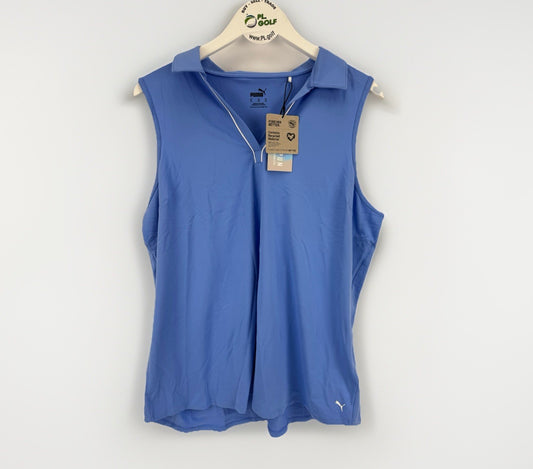 Women’s Puma Cloudspun Piped Sleeveless Golf Polo Size XL Blue Skies/ 318080