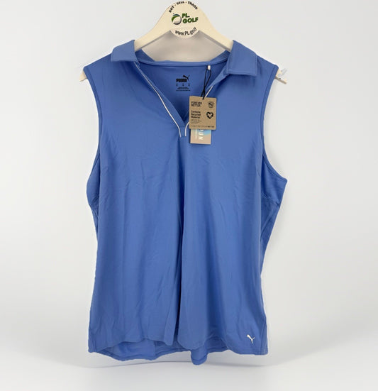 Women’s Puma Cloudspun Piped Sleeveless Golf Polo Size Large Blue Skies/ 318090