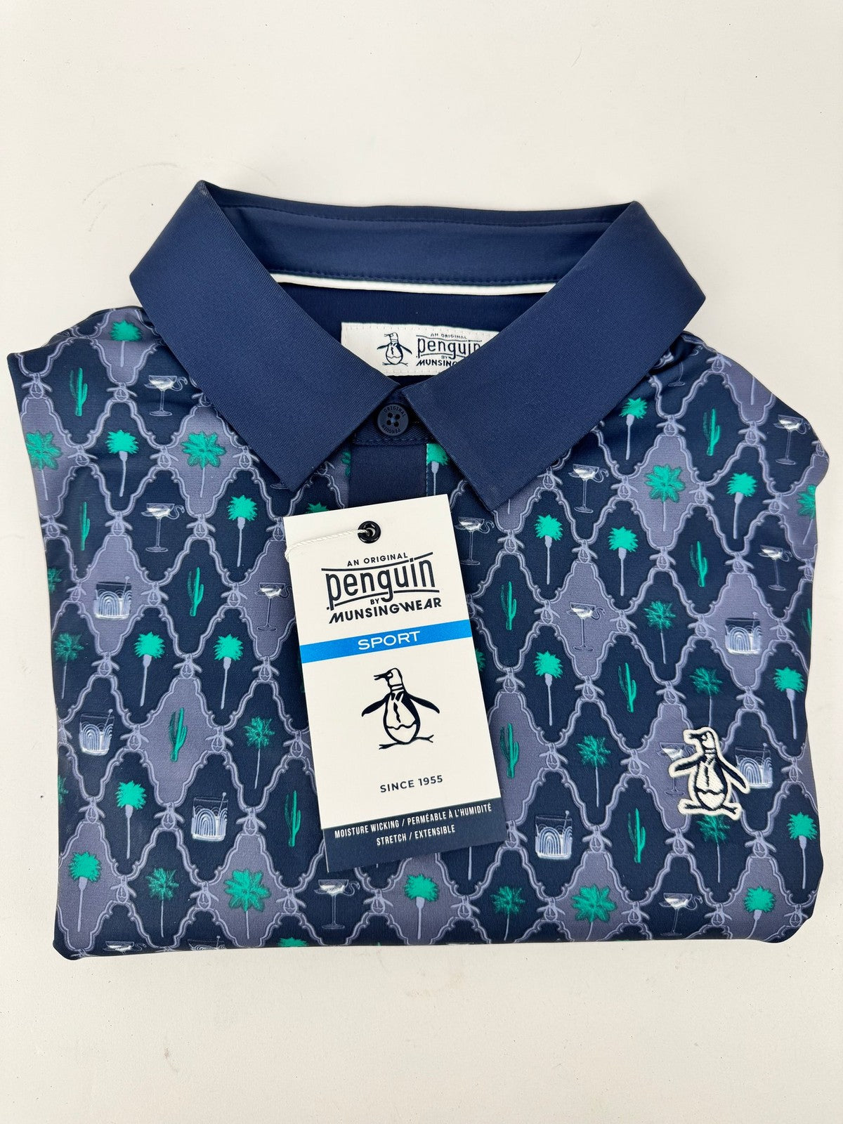 Original Penguin Sport Mens Polo Shirt Size M Black Iris Patterned/337270