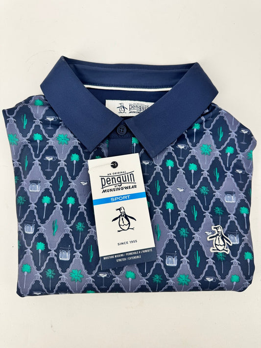 Original Penguin Sport Mens Polo Shirt Size M Black Iris Patterned/337270