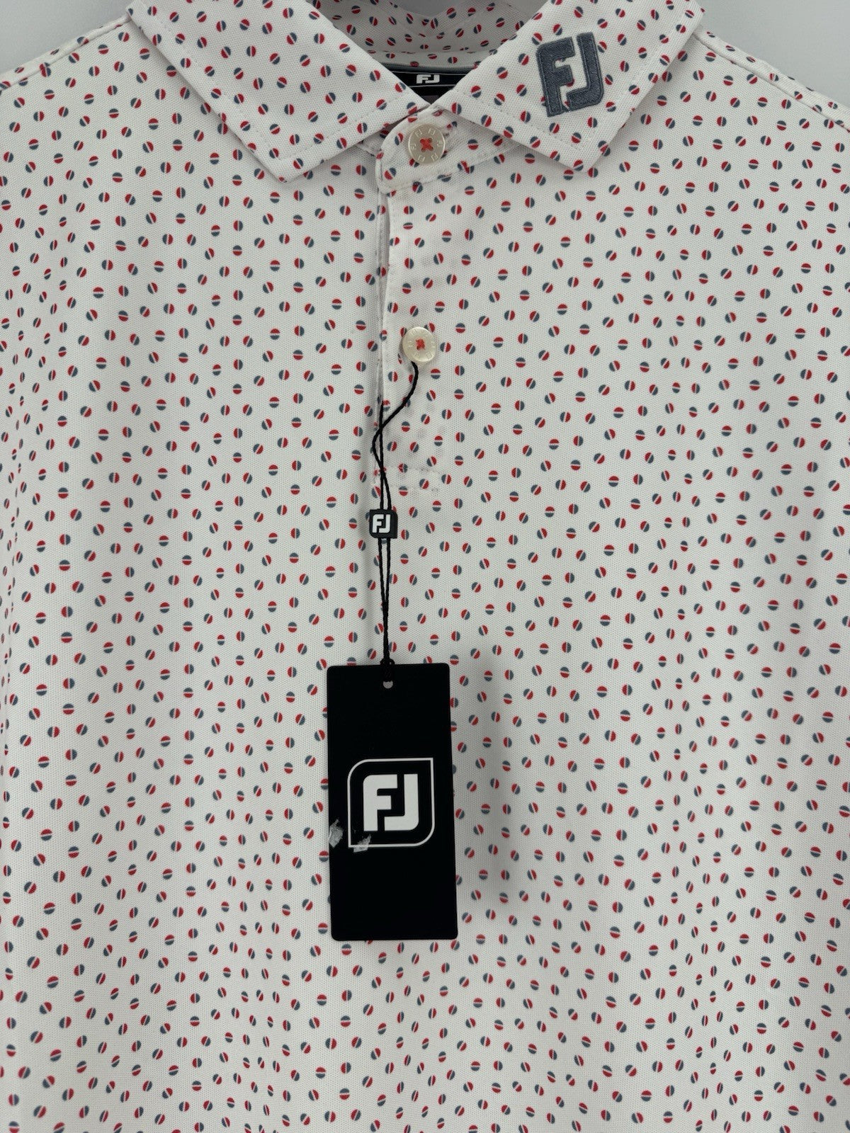 FootJoy Mens Bounce Print Pique Polo Shirt Size Small White Hibiscus Flint/330484