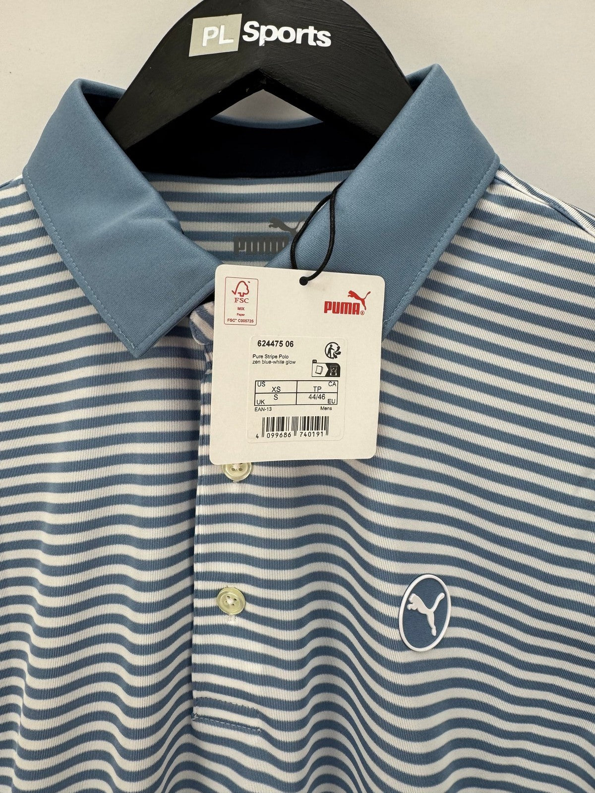 Puma Pure Stripe Polo Men's Size Small Blue White Striped Polo/352954