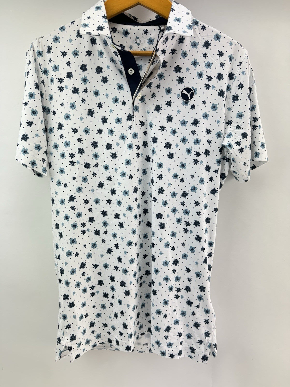 Puma Golf Mens Polo Shirt Cloudspun Floral UK Small /White/Navy /New /252821