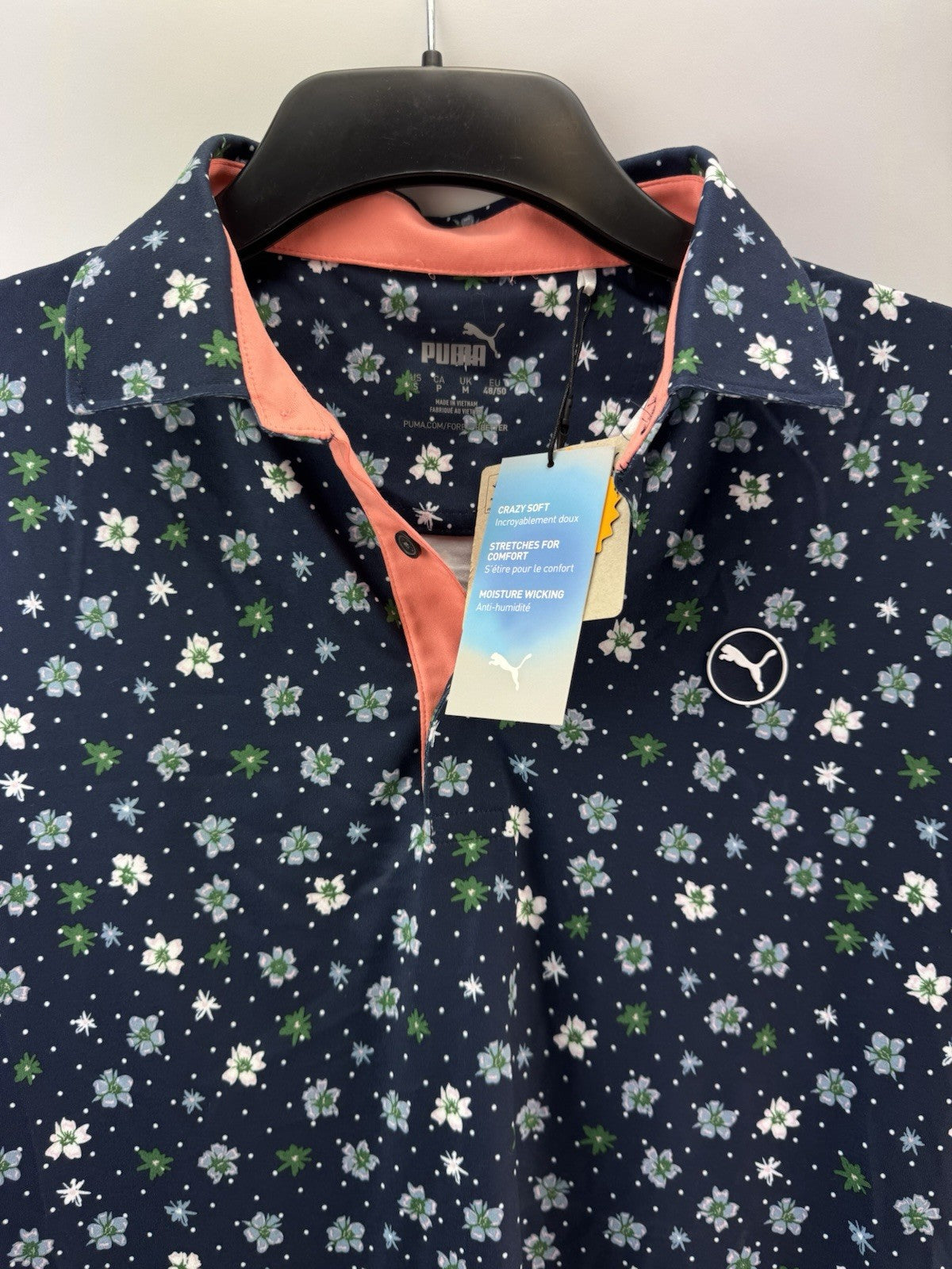Puma Golf Mens Polo Shirt Cloudspun Floral UK Medium /Navy /New /223204