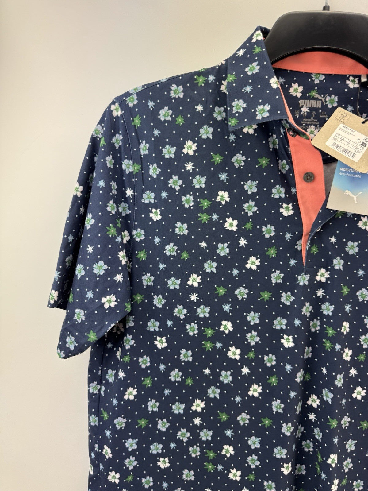 Puma Golf Mens Polo Shirt Cloudspun Floral UK Small /Navy /New /256362