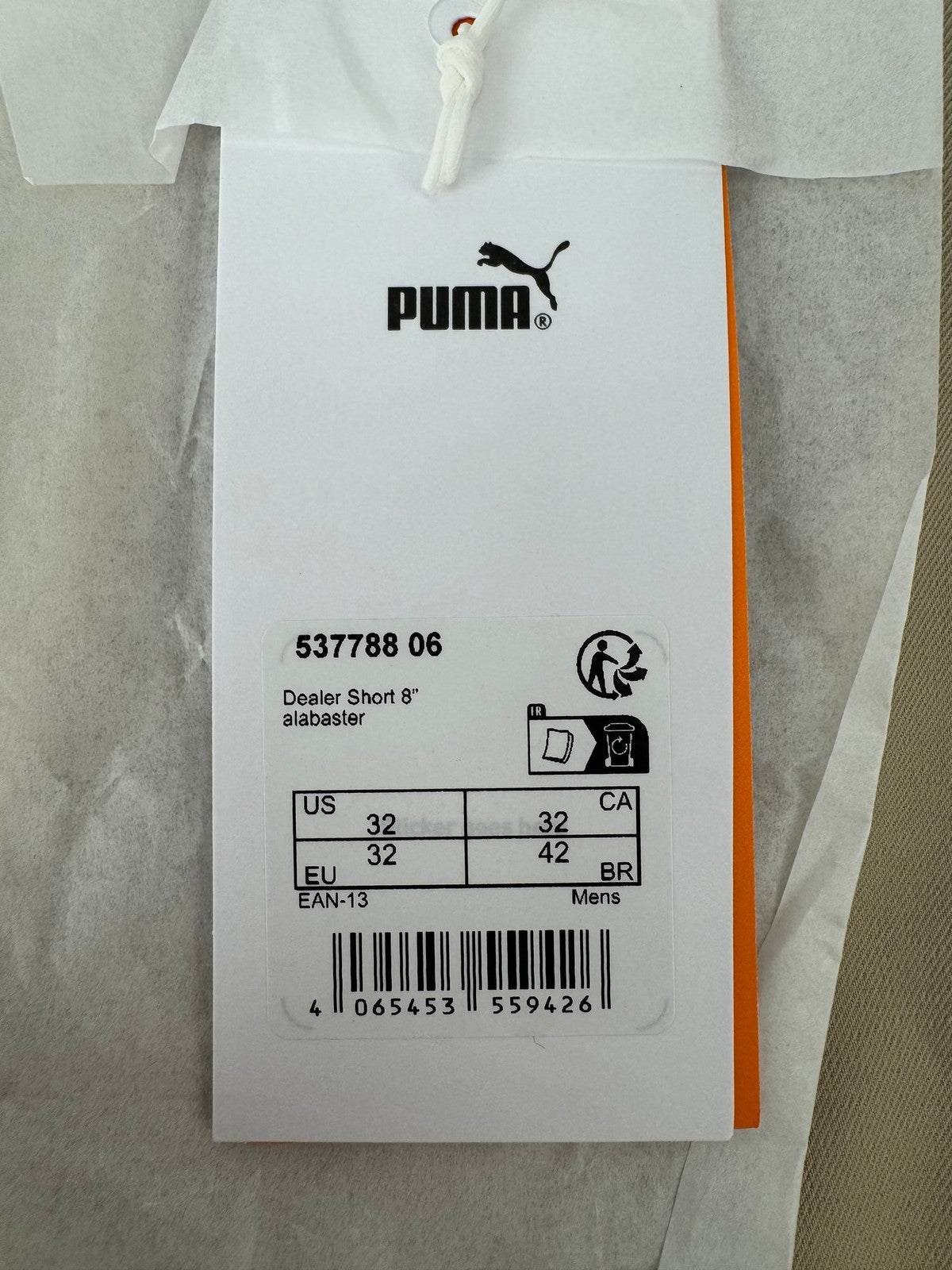 Puma Dealer Shorts 32 Inch 8 Inch Inseam Golf Men's Beige Performance/353881