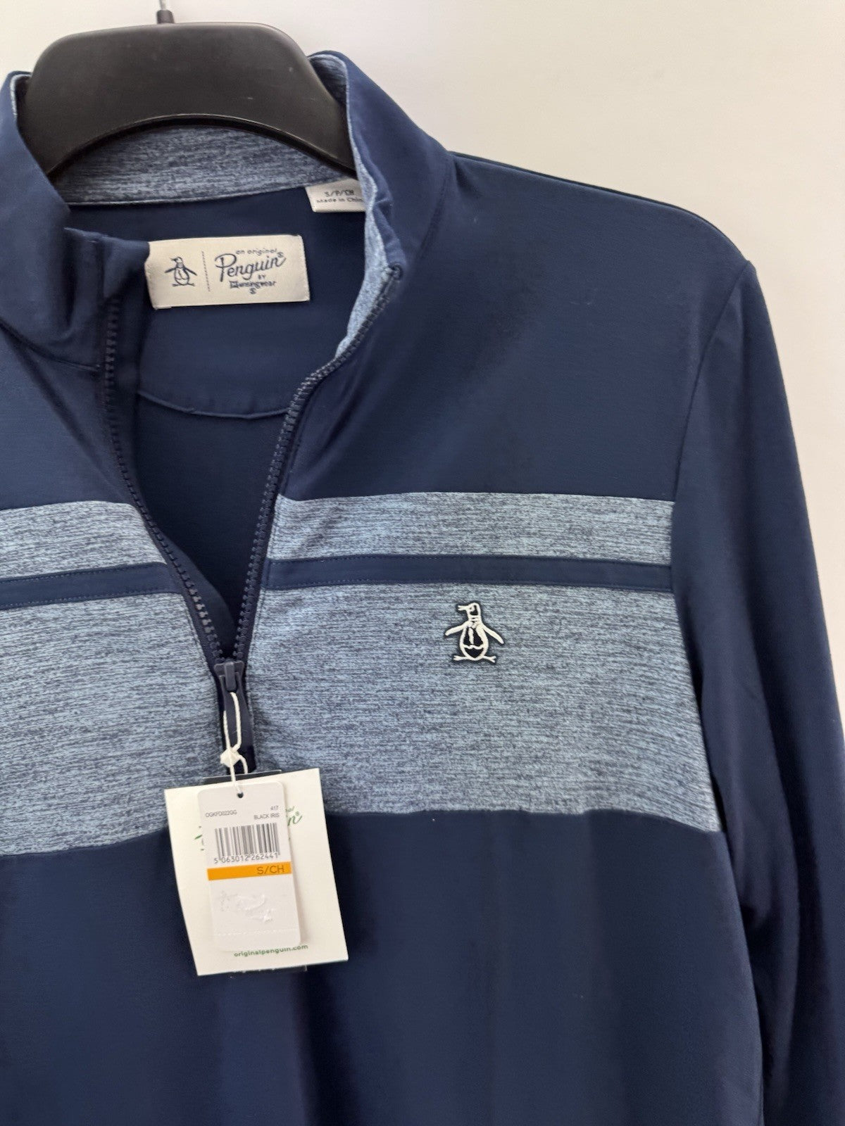Original Penguin Pullover Colour Block 1/4 Zip UK Small /Navy /New /237224