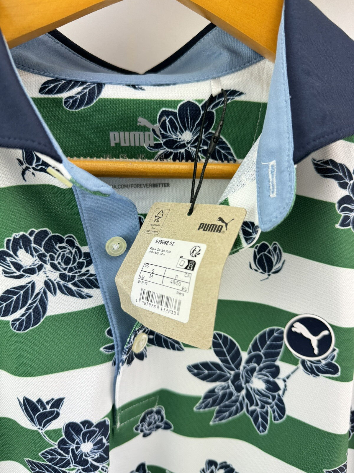 Puma Golf Polo Pique Garden Size UK Medium /Green/navy /New /207496