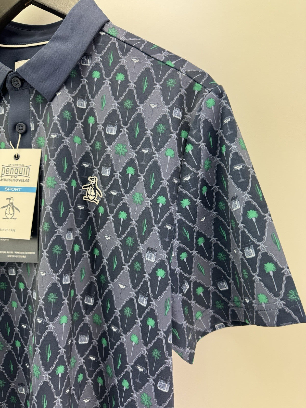 Men’s Original Penguin Golf Lattice Cocktail Blue Golf Polo Size Medium /311047