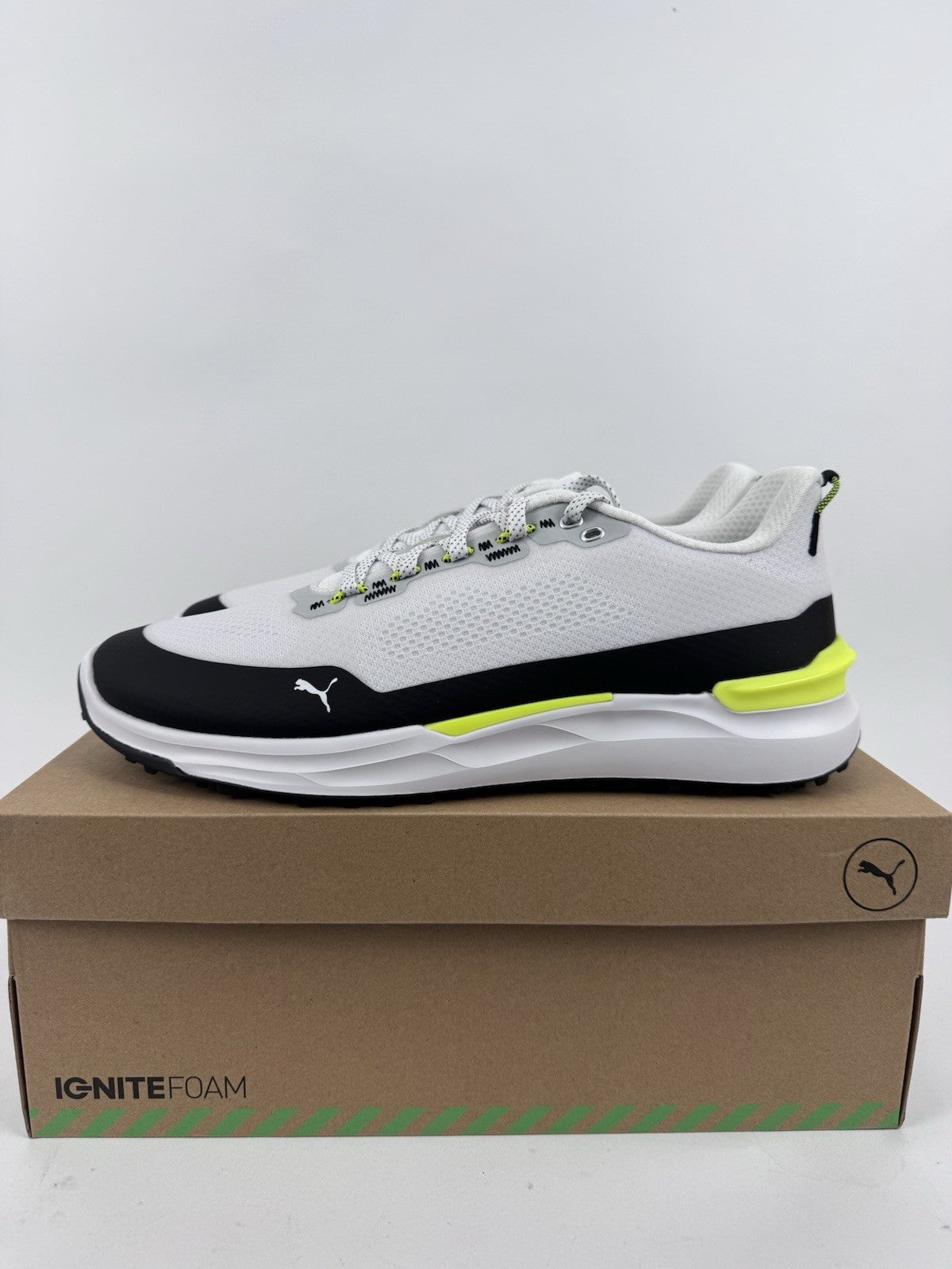 Puma IGNITE Elevate X Golf Shoes Mens Size 10.5 White Black Safety Yellow/320250