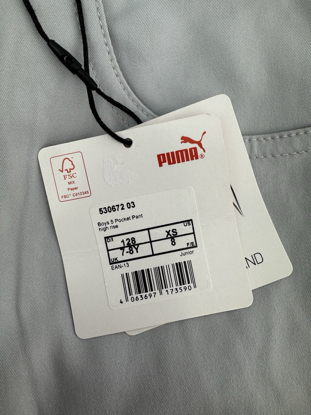 Puma Boys Junior 5 Pocket Golf Pant High Rise Trousers Grey Size 7-8yrs/ 309781