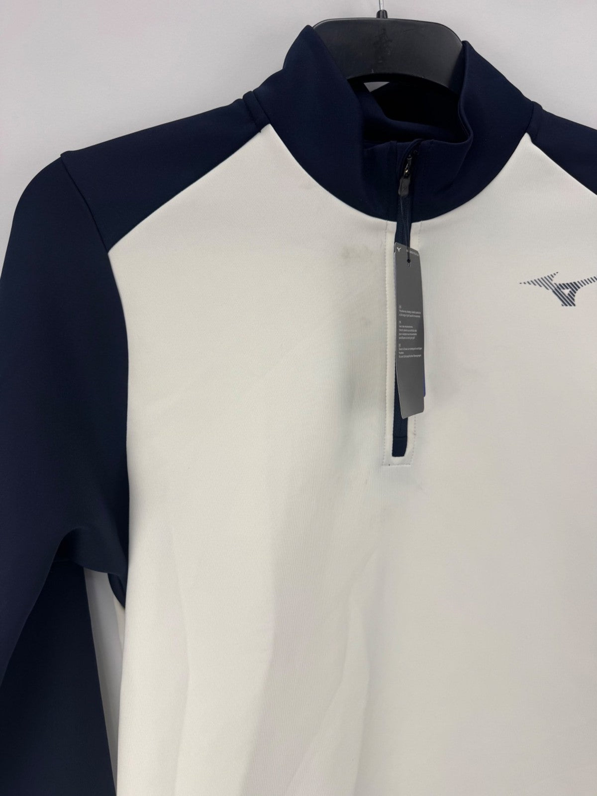 Mizuno RB14 Zip Neck Quarter Golf Sweater Men's Small White Navy Mizuno/365043