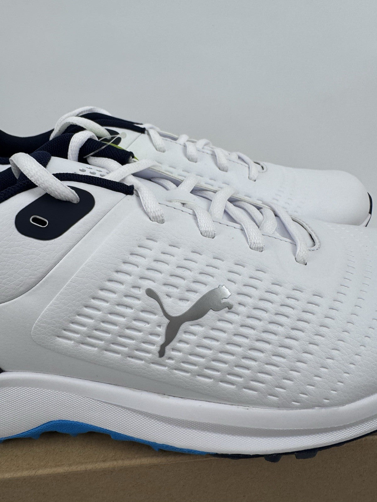 Puma Fusion Plus SL Golf Shoes Men's UK 9.5 White Deep Navy Waterproof/318537