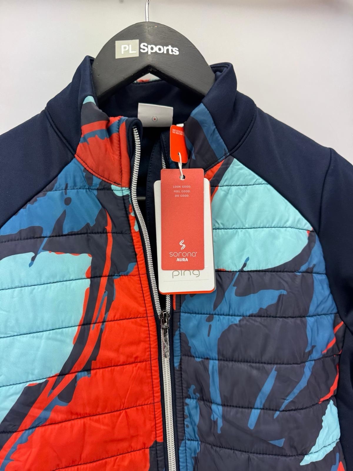 Ping Ladies Hybrid Golf Jacket Size UK 6 Navy Multi Brand New/ 307603