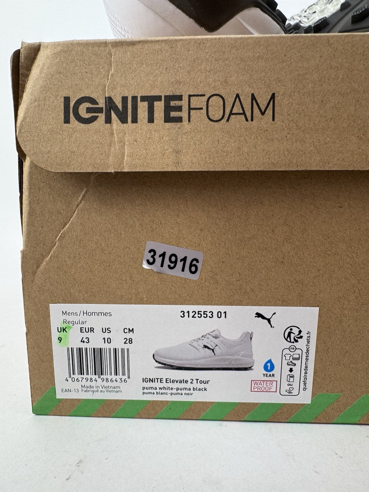 Puma Ignite Elevate 2 Tour Men's Golf Shoes Size UK 9 White Waterproof/3191610