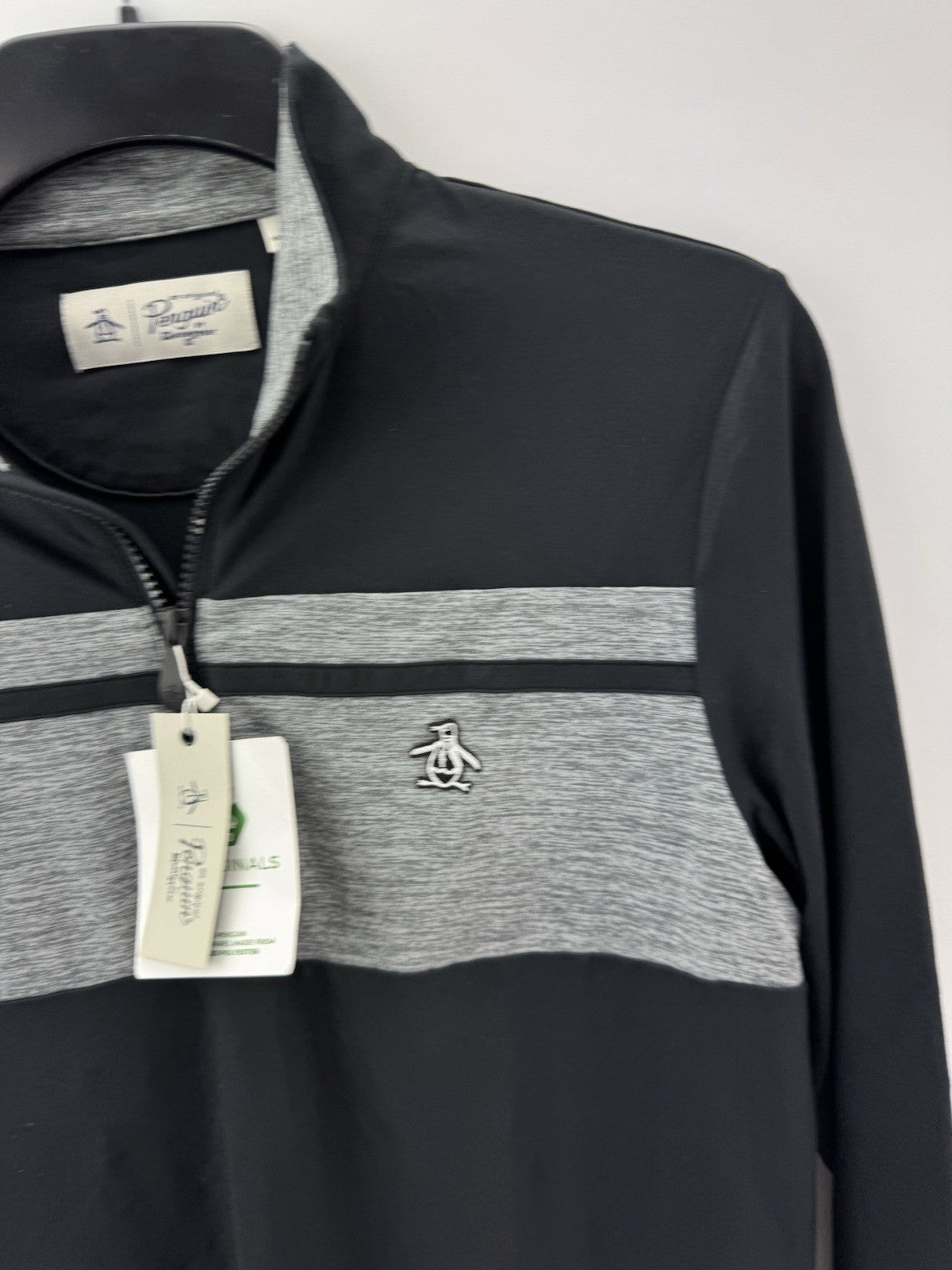 Original Penguin Pullover Colour Block 1/4 Zip UK Small /Black /New /252584