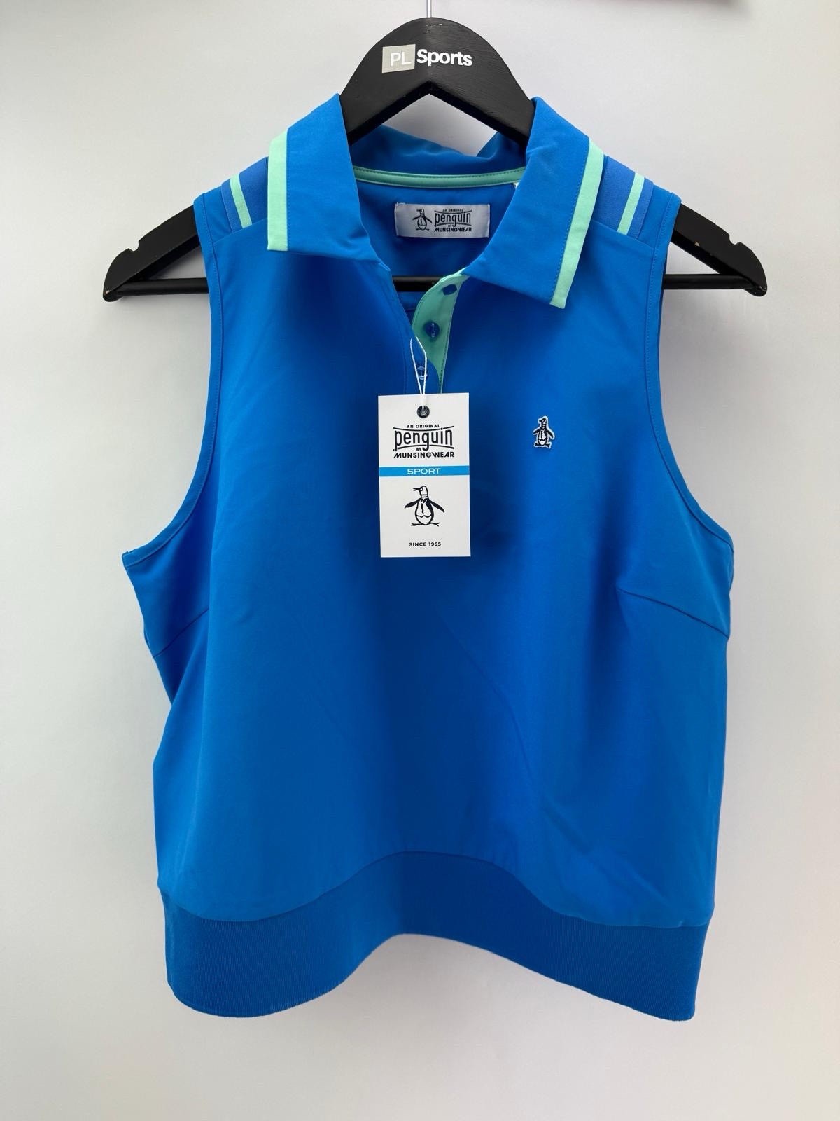 Womens Original Penguin Golf Sleeveless Collar Vest Blue Size Medium New /306500