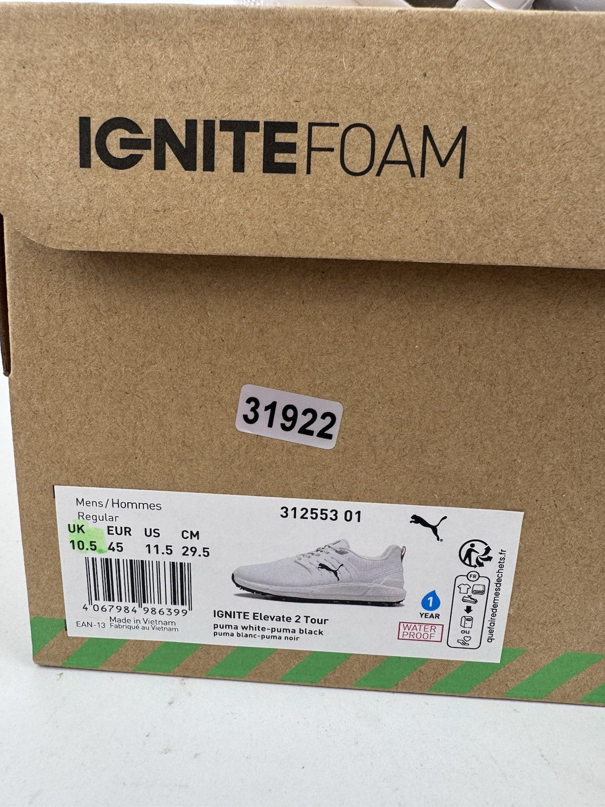 Puma Ignite Elevate 2 Tour Men's Golf Shoes Size UK 10.5 White Waterproof/319228