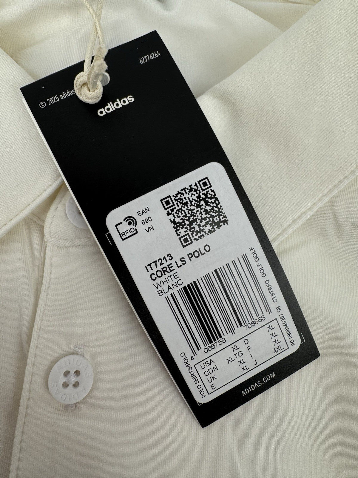 Adidas Core LS Polo Shirt Men's Size XL Cream Long Sleeve Golf Wear/3296111