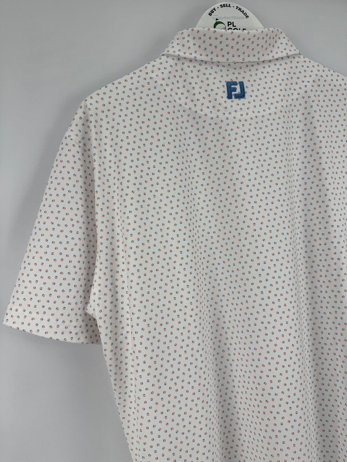 FootJoy Bounce Print Pique Mens Golf Polo Shirt Size XL White Orange Blue/330539