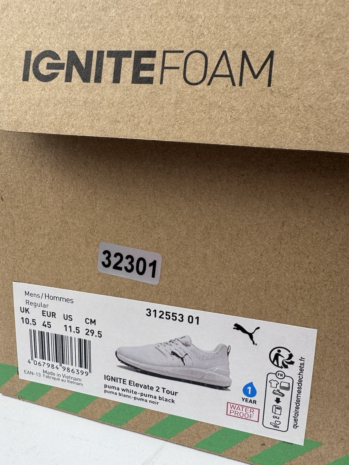 Puma Ignite Elevate 2 Tour Men's Golf Shoes Size UK 10.5 White Waterproof/323019