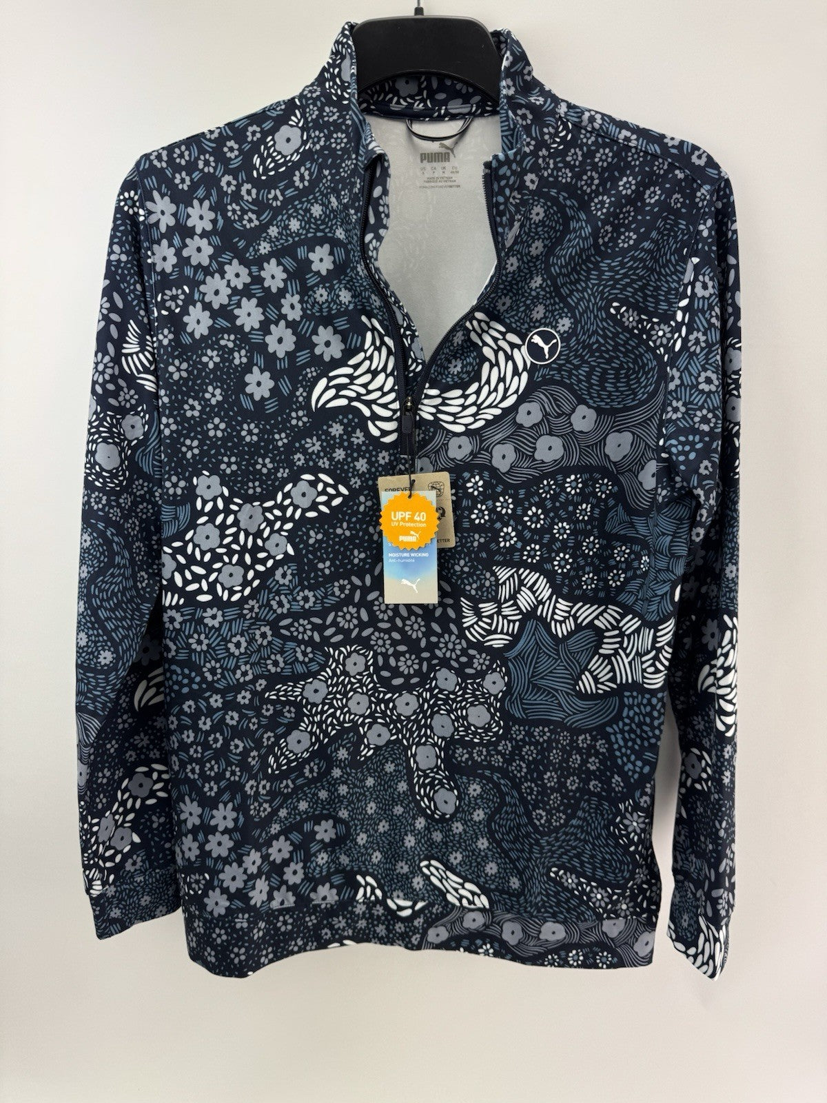 Puma Golf 1/4 Zip Cloudspun Bloom Pullover Mens UK Medium /Navy /New /261210