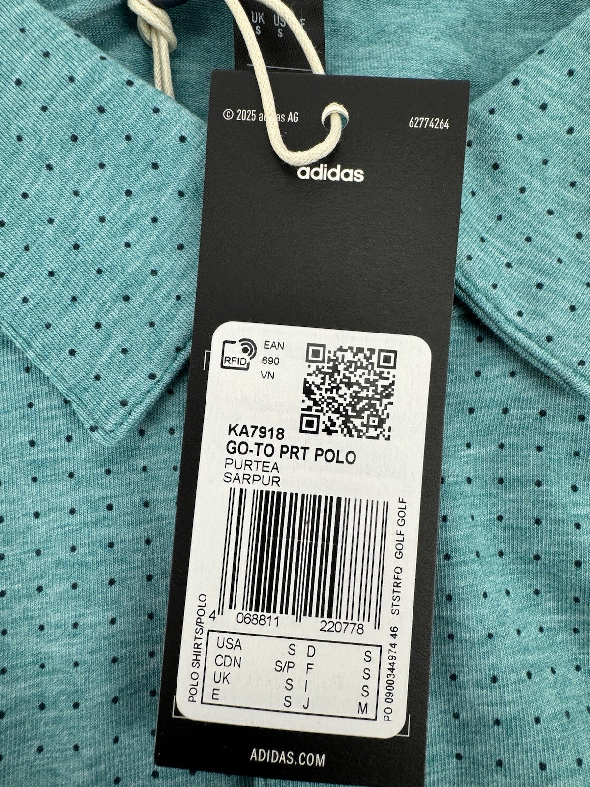 Adidas Go-To Rise Print Polo Shirt Men's Golf Size Small Pure Teal/3292211